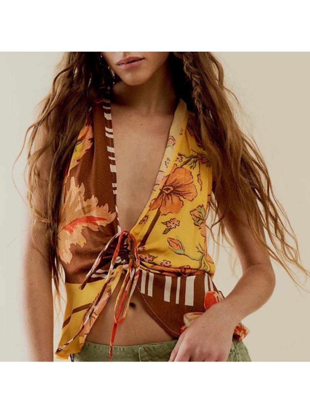 Free People Hot Tropics Mango Combo Tank Top Halter Neck Size XS